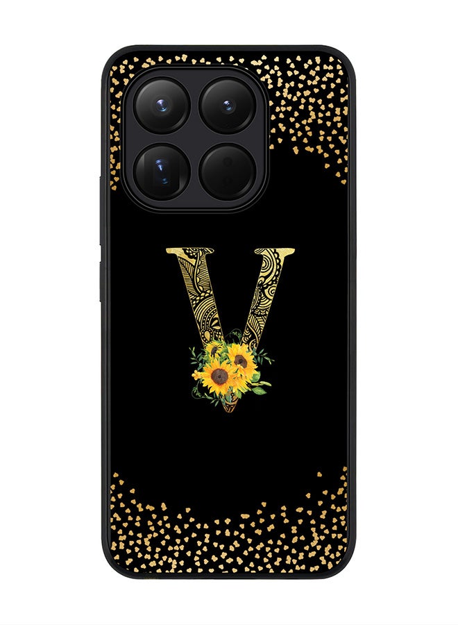 For Xiaomi 15T Case,Slim fit Camera Protection, Shockproof Thin Phone cover  - Custom Floral Monogram - V ( Black )
